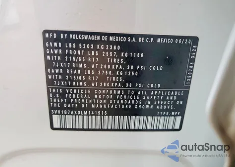 2020 Volkswagen Tiguan S из США, поврежденный, VIN 3VV1B7AX0LM141916